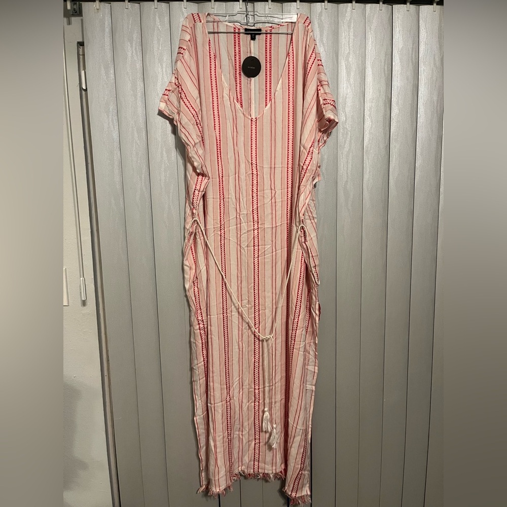 Plus size red, white, pink striped swim coverup